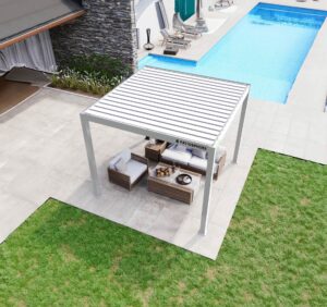 Birds eye view of white patiosphere pergola