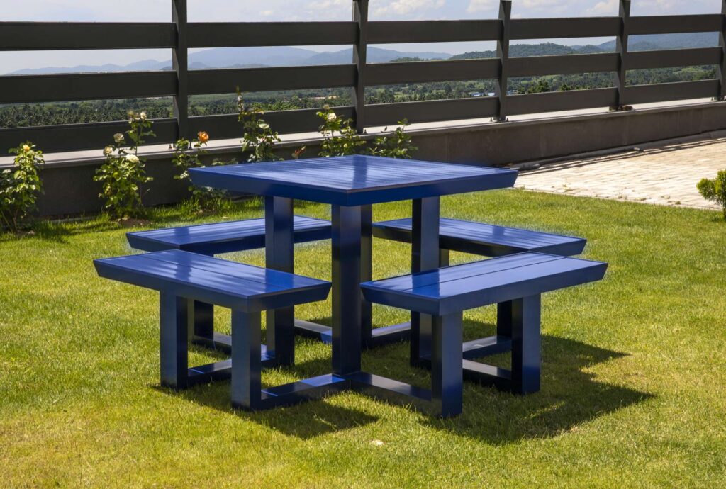 Blue aluminum picnic table