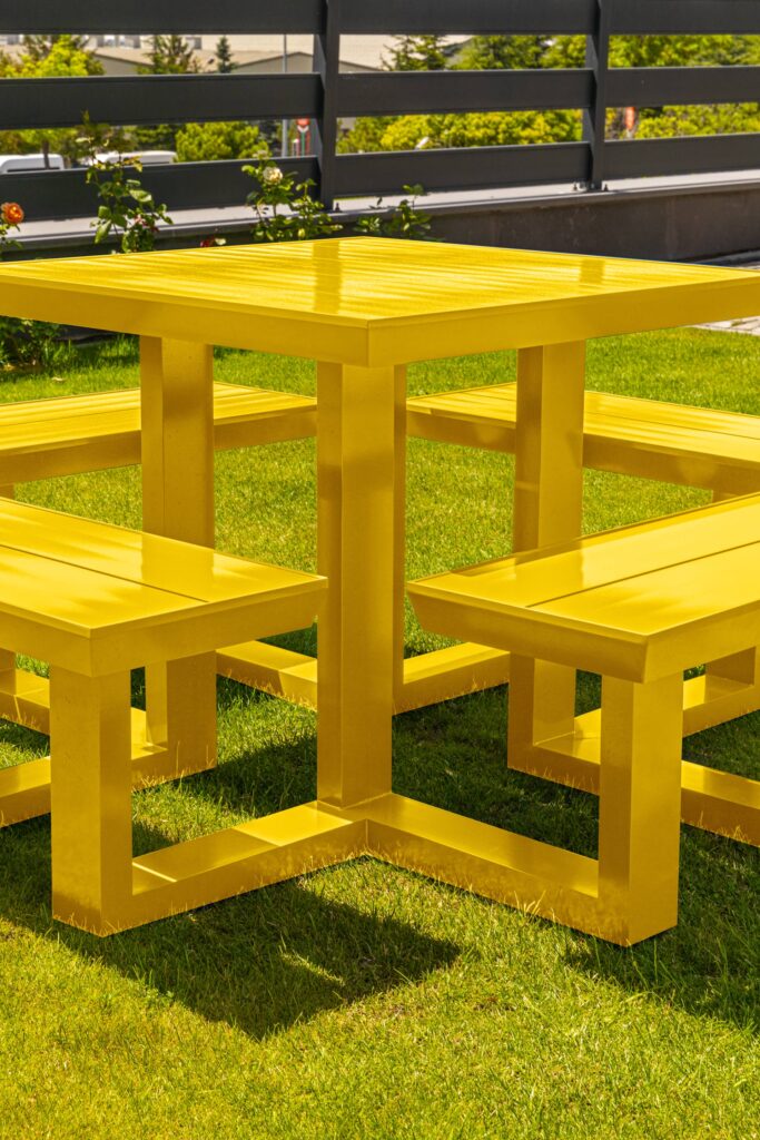 Yellow picnic table