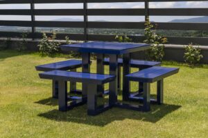 Blue aluminum picnic table