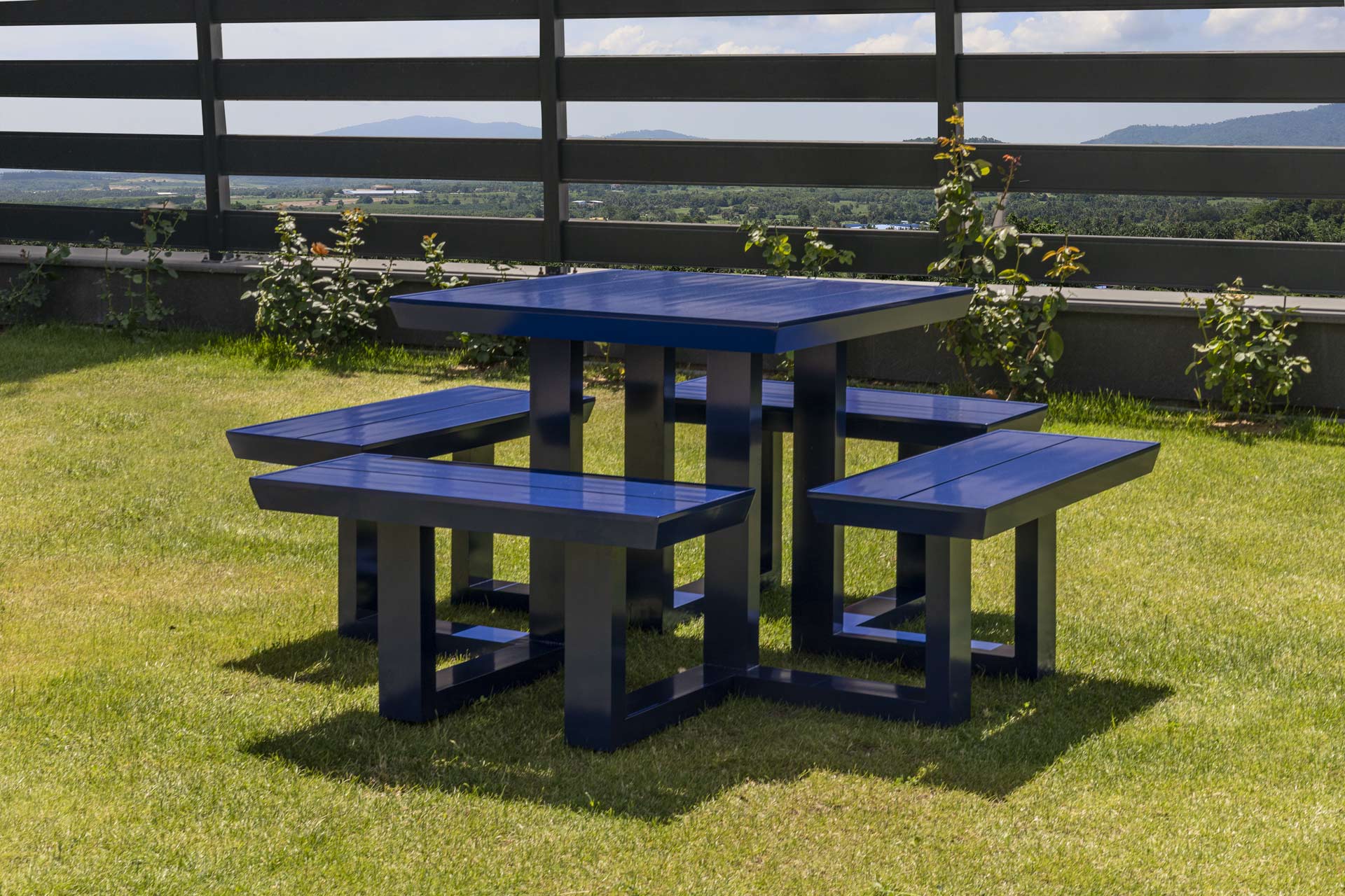 Blue aluminum picnic table