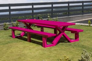 Pink picnic table