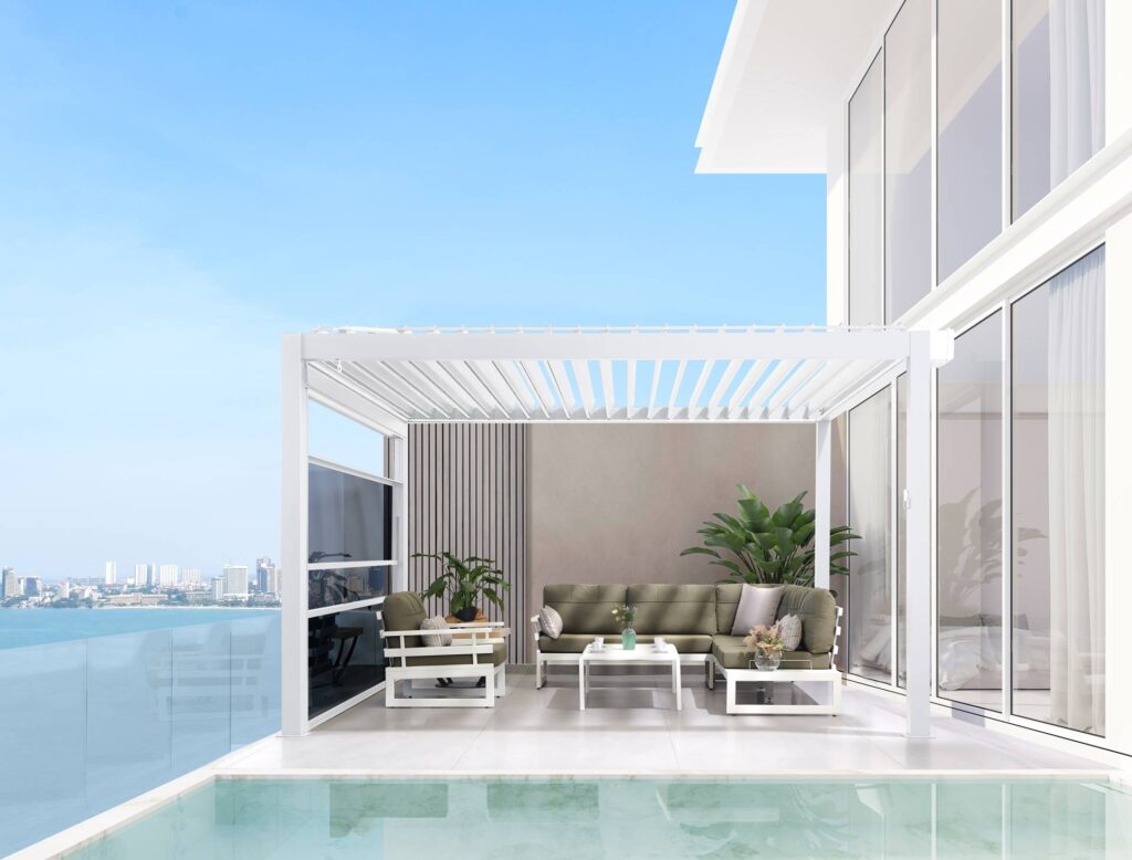 White louvered pergola
