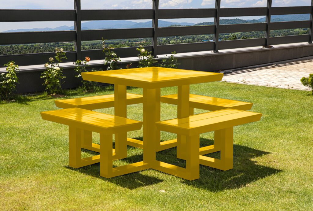Yellow picnic table